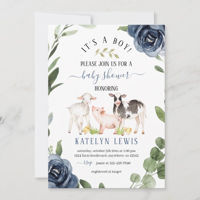 Inbjudan till Grey Farm Baby Shower (Framsida)