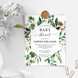 Inbjudan till Grey Foliage Baby Shower för budget