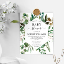 Inbjudan till Grey Foliage Baby Shower för budget