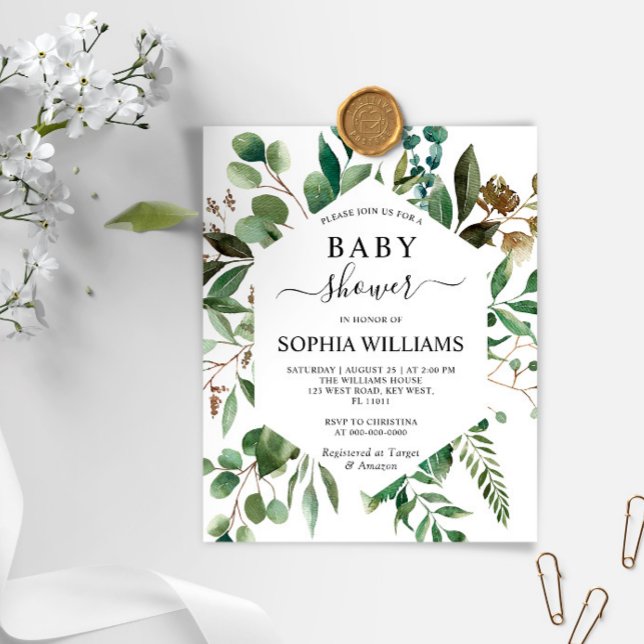 Inbjudan till Grey Foliage Baby Shower för budget (Skapare uppladdad)