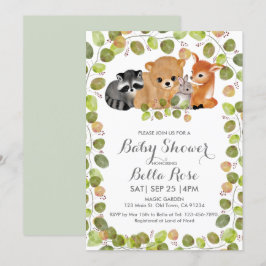 Inbjudan till Grey Woodland Animals Baby Shower