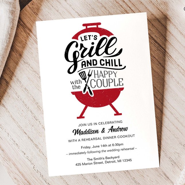Inbjudan till grill- och kylrepetitionsmiddagar (Grill and Chill Rehearsal Dinner Invitation)