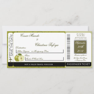 Inbjudan till grönt Apple Swirl Boarding Pass Wedd
