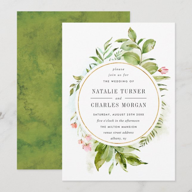 Inbjudan till Grönt av Blommigt för vattenfärg, br (Fram/baksida)