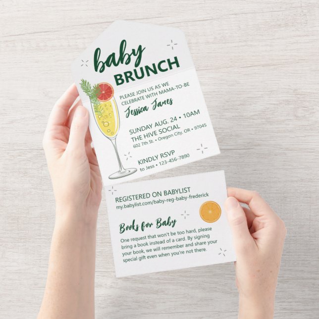 Inbjudan till grönt Baby Brunch - Av för Bokar (Avrivbar del)