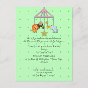 Inbjudan till Grönt Baby djur Mobile Baby Shower