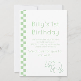 Inbjudan till grönt Baby Elephant Birthday