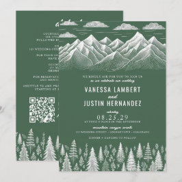 Inbjudan till grönt bergsbröllop med QR-kod