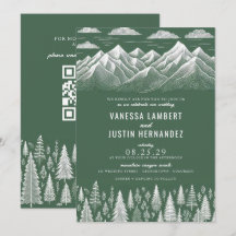 Inbjudan till grönt bergsbröllop med QR-kod