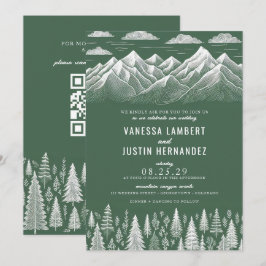 Inbjudan till grönt bergsbröllop med QR-kod
