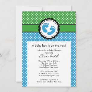 Inbjudan till Grönt Blue Footprint Boy Baby Shower