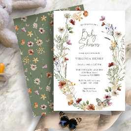 Inbjudan till grönt Boho Wildblomma Baby Shower