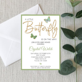 Inbjudan till grönt Butterfly och Glitter Baby Sho