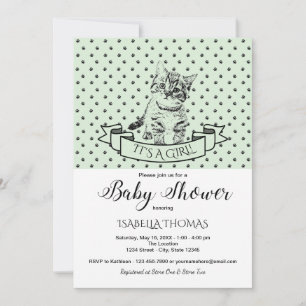 Inbjudan till grönt Cute Kitten Baby Shower