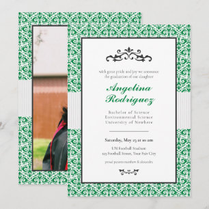 Inbjudan till grönt Damask Pattern Photo Studenten