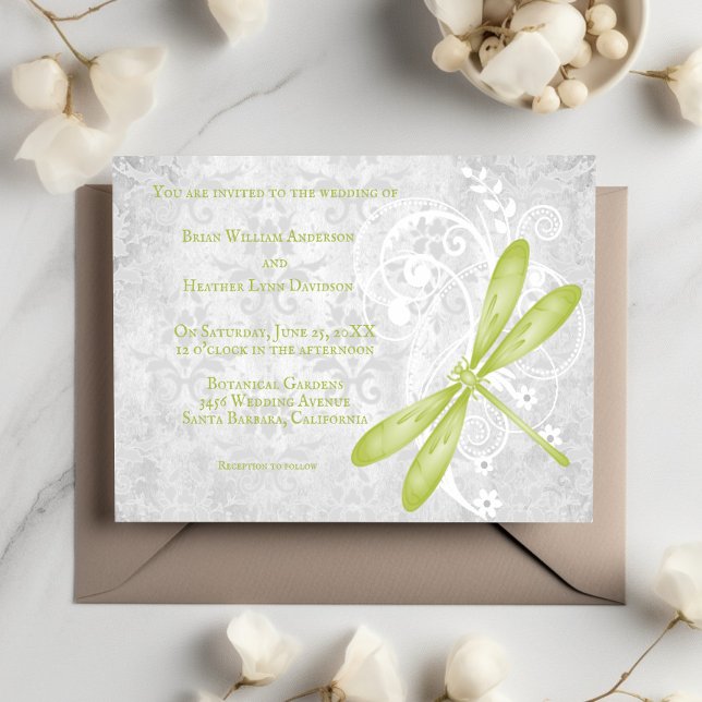 Inbjudan till grönt Dragonfly Wedding (Green Dragonfly Wedding Invitation)
