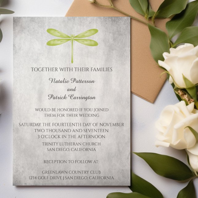 Inbjudan till grönt Dragonfly Wedding (Green Dragonfly Wedding Invitation)