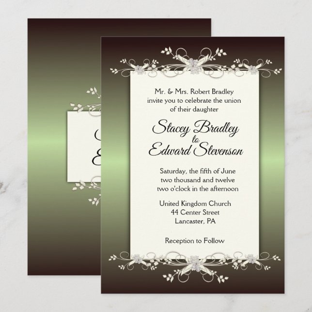 Inbjudan till grönt Elegance Shine Wedding (Fram/baksida)