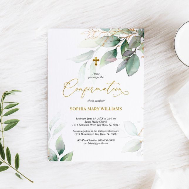 Inbjudan till grönt Eucalyptus & Guld-bekräftelse (Skapare uppladdad)