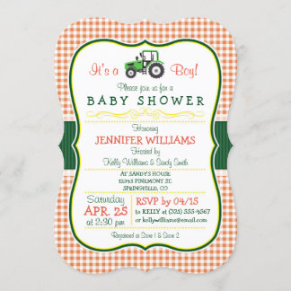 Inbjudan till grönt Farm Tractor Boy Baby Shower