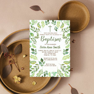 Inbjudan till grönt Foliage Watercolor Baptism