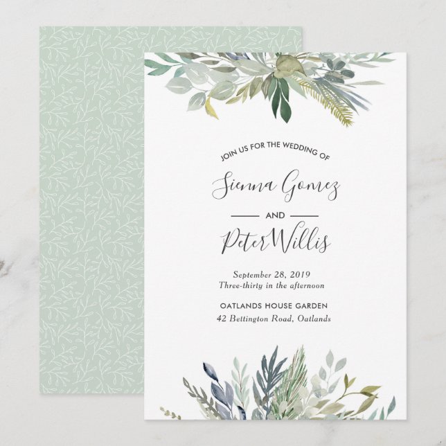 Inbjudan till grönt Foliage Wedding (Fram/baksida)