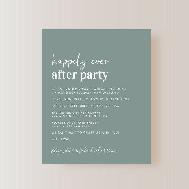 Inbjudan till Grönt för bröllopsnotering för budge (An chic Happily Ever After Party invitation for your wedding celebration)