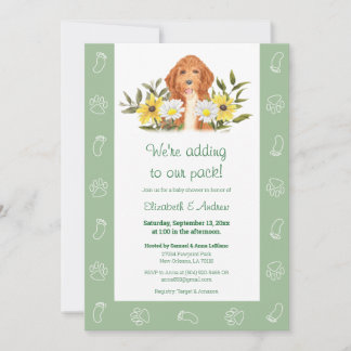 Inbjudan till grönt Golden Doodle Hund Baby Shower