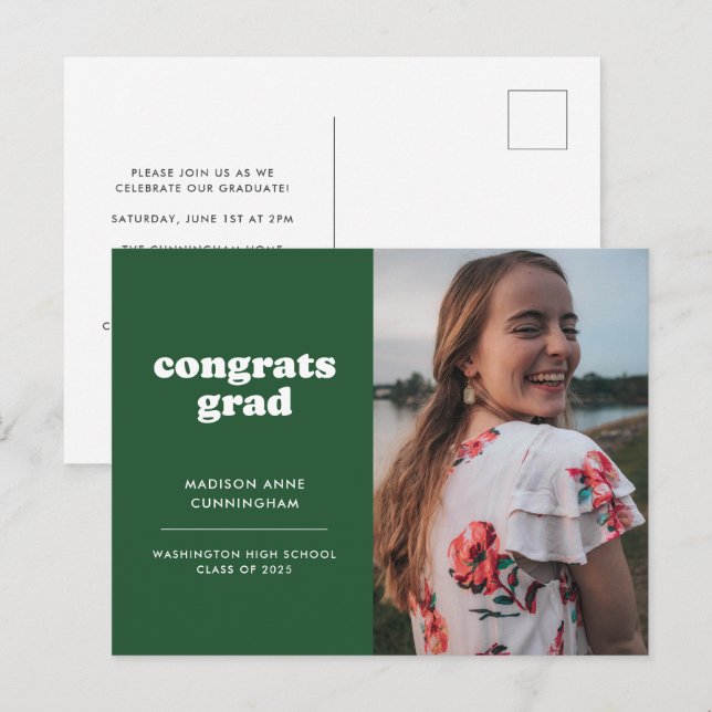 Inbjudan till grönt Gratulerar Grad Photo Studente (Fram/baksida)