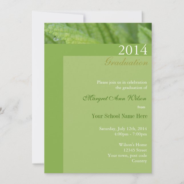 Inbjudan till grönt löv firande studenten. (Framsida)