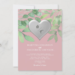 Inbjudan till Grönt, Monogram Heart Wedding