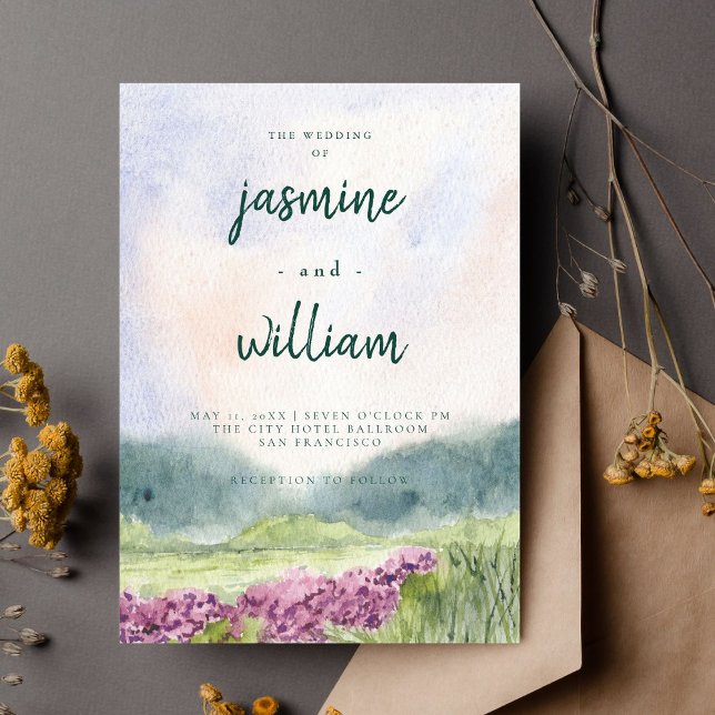 Inbjudan till grönt och Beige Watercolor Wedding (Skapare uppladdad)
