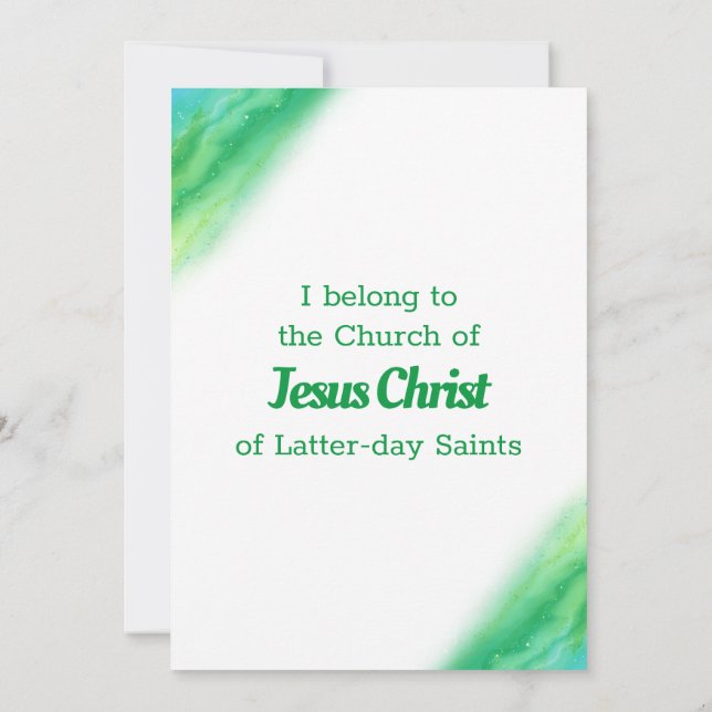 Inbjudan till grönt och blå LDS-baptism (Baksida)