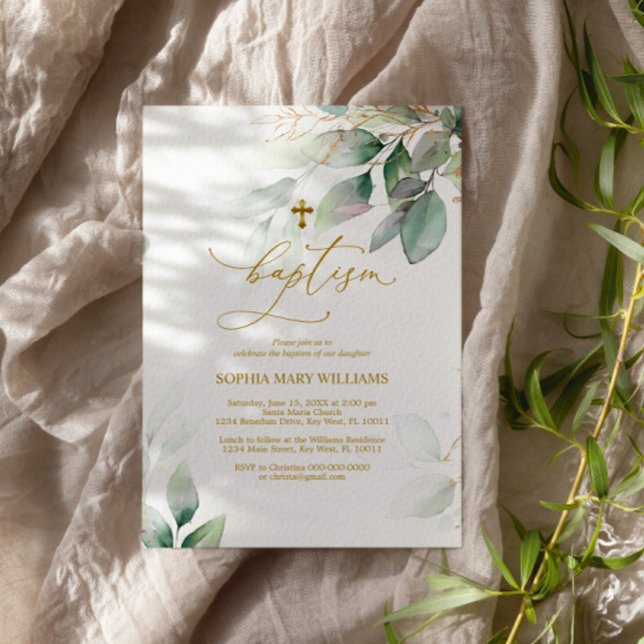 Inbjudan till grönt och Guld Eucalyptus Baptism (Skapare uppladdad)