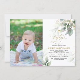 Inbjudan till grönt och Guld Eucalyptus Fotobaptis