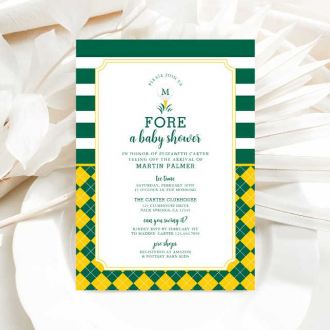 Inbjudan till grönt och Gult Golf Baby Shower (Golf Baby Shower Invitation)