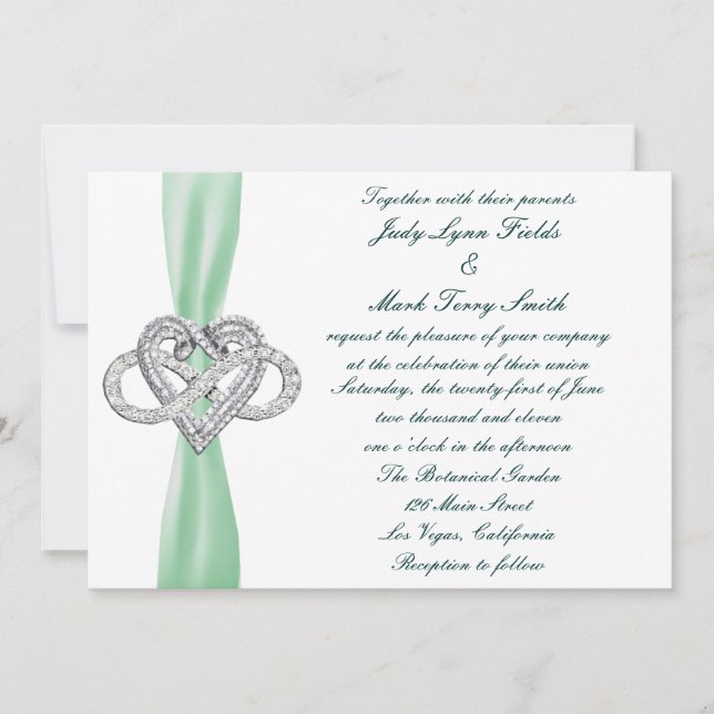 Inbjudan till grönt Ofinity Heart Wedding (Framsida)