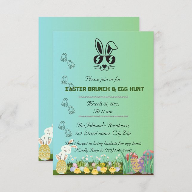 Inbjudan till Grönt påsk Egg Hunt (Fram/baksida)