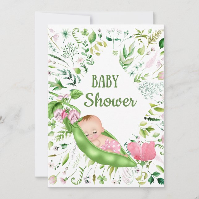 Inbjudan till grönt Pea Baby Shower (Framsida)