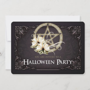 Inbjudan till grönt Pentagram Halloween fest 1