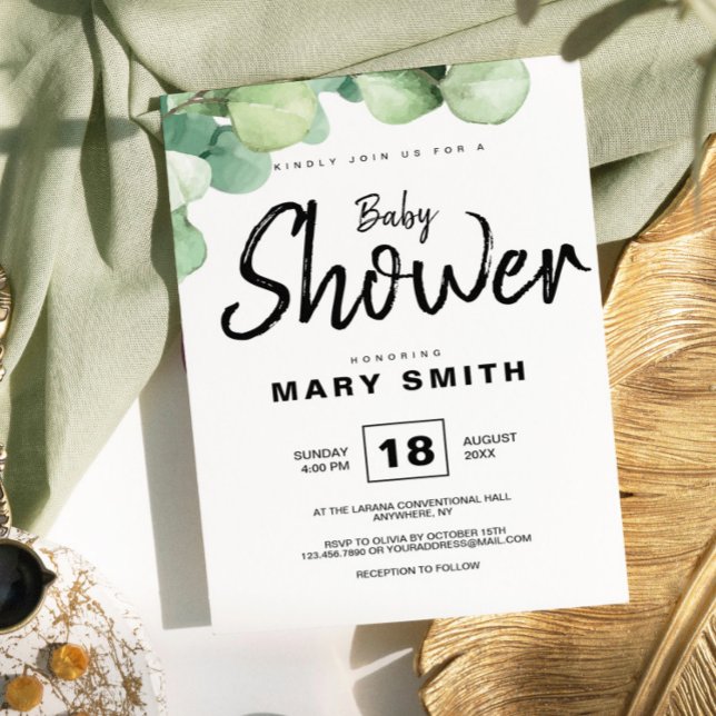 Inbjudan till grönt Rustic Eucalyptus Baby Shower (Eucalyptus Green Rustic Baby Shower Invitation, Oh Baby Invitation)
