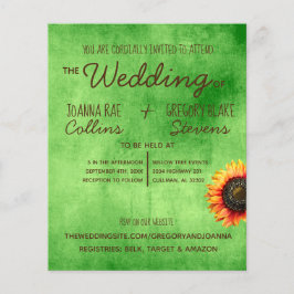 Inbjudan till grönt Solrosasbröllop vykort Flyer