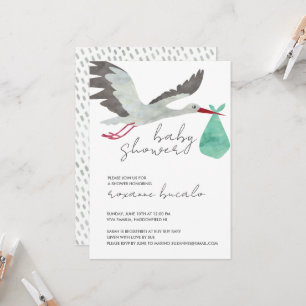 Inbjudan till grönt Stork Baby Shower