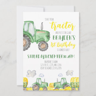 Inbjudan till grönt Tractor Birthday