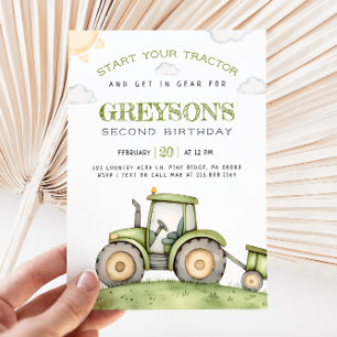 Inbjudan till grönt Tractor Birthday