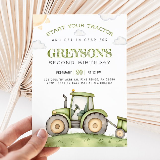 Inbjudan till grönt Tractor Birthday (Skapare uppladdad)