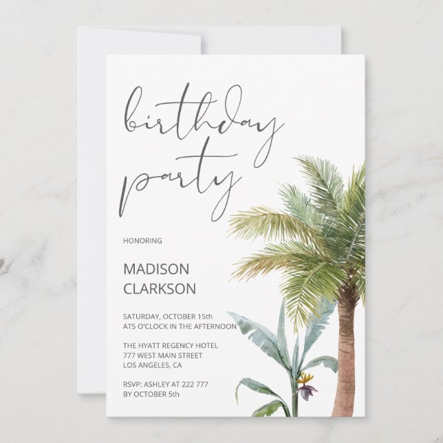 Inbjudan till grönt Tropical Birthday (Framsida)