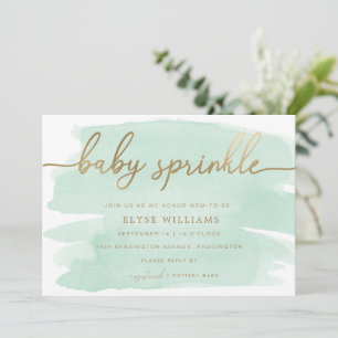 Inbjudan till grönt Watercolor Guld Baby Sprinkle