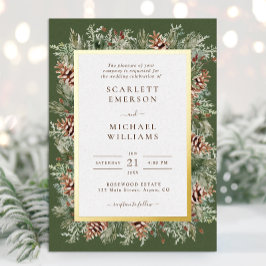 Inbjudan till grönt Winter Gold Foil Wedding