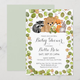 Inbjudan till grönt Woodland Animal Baby Shower